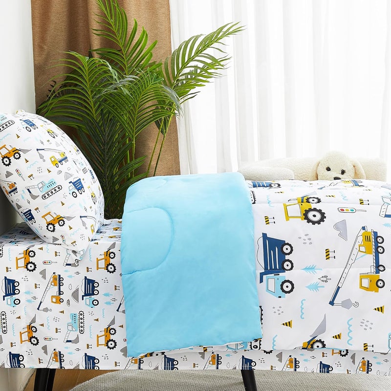 lasoftan Cars Toddler Bedding Set, 4-Piece Bed-in-a-Bag Comforter Set for Boys, Construction Truck Bedding, Machine Washable - Image 5